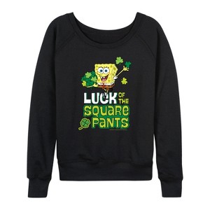Women's - SpongeBob Squarepants - Luck Of The Square Pants Lightweight French Terry Wide Neck Long Sleeve Shirt - 1 of 4