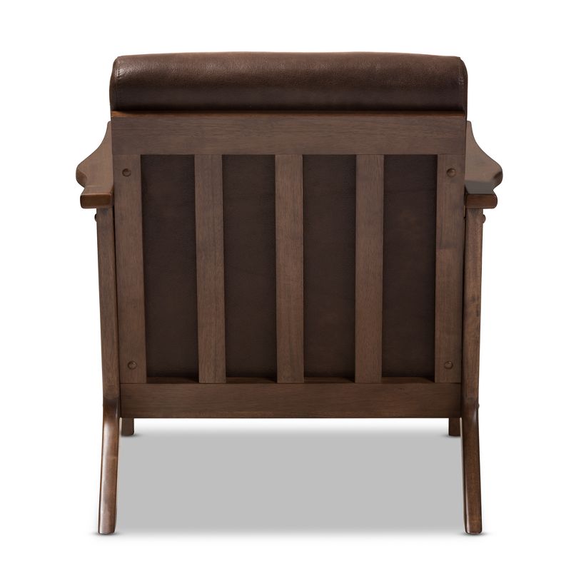 Bianca Mid Century Modern Walnut Wood Distressed Faux Leather Lounge Chair Dark Brown - Baxton Studio, 5 of 14