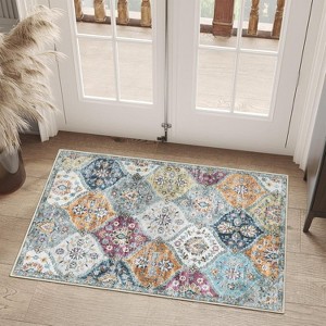 Washable  Area Rug, Non-Slip TPR Backing, Stain Resistant, Vintage Floral Design, Foldable Low Pile Accent Carpet for Living Room & Bedroom - 1 of 4