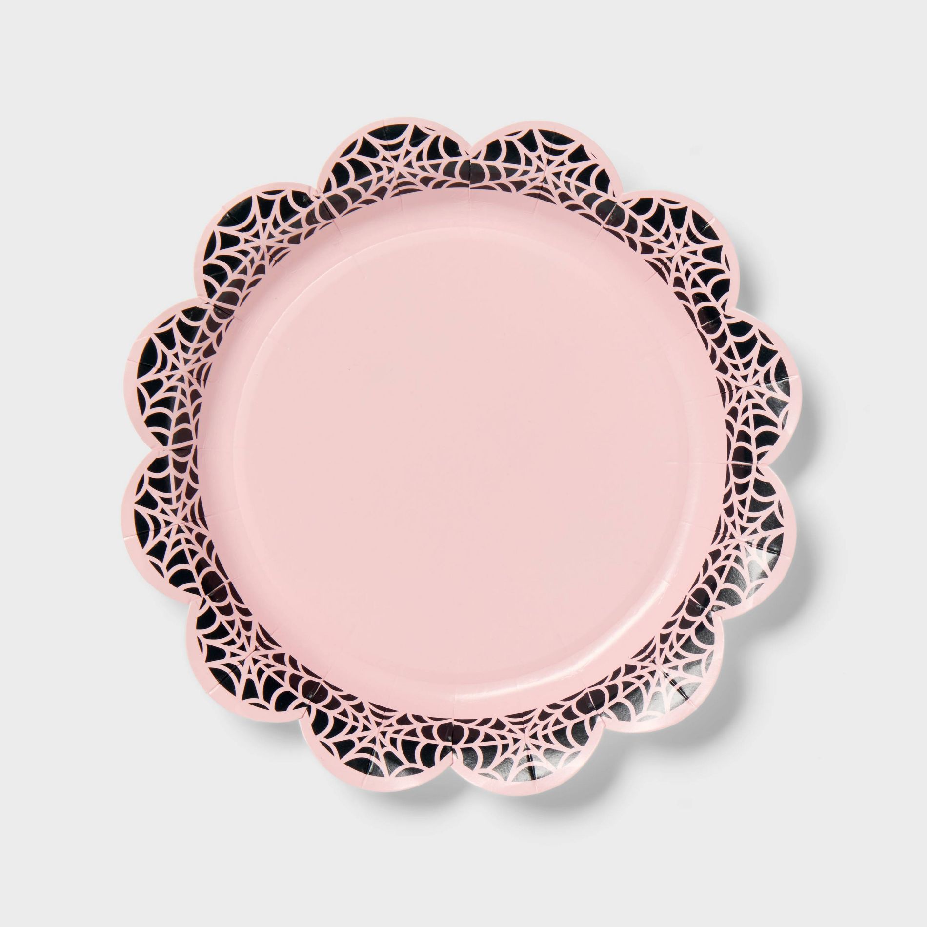10ct Halloween Pink and Black Spiderweb Scalloped Snack Paper Plates - Spritz™
