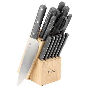 Martha Stewart Everyday 14 Piece Stainless Steel Cutlery and Wood Block Set in Grey