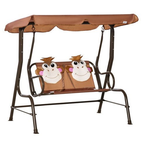Outsunny Kids Patio Swing, Adjustable Canopy Swing Glider, Kids Outdoor Swing  Chair With 2 Seats, Seat-belted Safety, Coffee Brown, For Ages 3-6 : Target