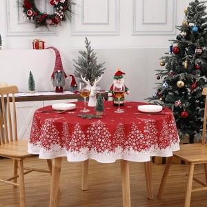Festive Red Christmas Tablecloth with Snowflake Design - Holiday Dining Decor for Seasonal Gatherings - 1 of 4
