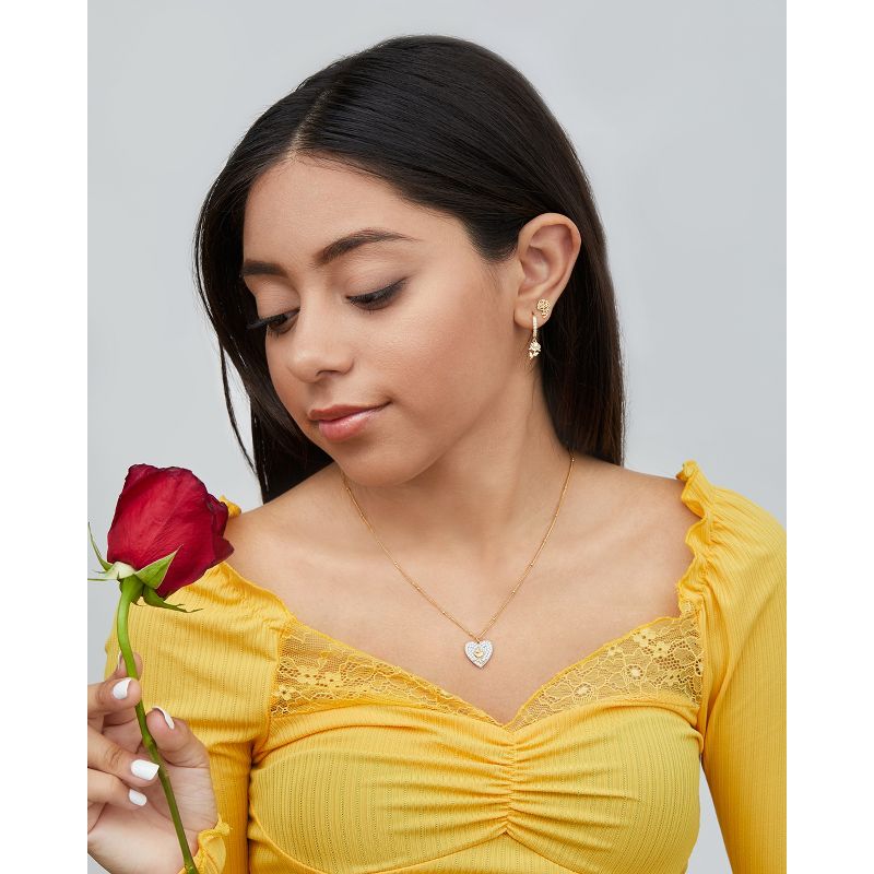 Disney Princess Beauty and the Beast Yellow Gold Plated Sterling Silver Cubic Zirconia Belle Rose Pendant Necklace, Officially Licensed, 2 of 7