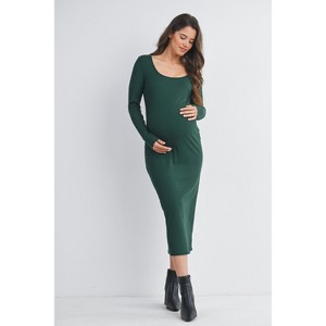 Hello Miz Women's Ribbed Long Sleeve Scoop Neck Maternity Midi Dress - 1 of 4