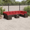 vidaXL 11 Piece Garden Sofa Set with Cushions Brown Poly Rattan - Brown and Red With Table - 2 of 4