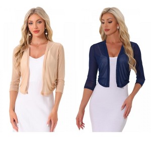 INSPIRE CHIC Women's 3/4 Sleeve Open Front Mesh Sheer Chiffon Bolero Shrug 2 Packs - 1 of 4