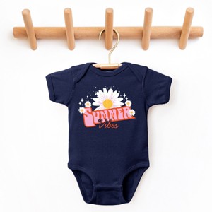 The Juniper Shop Summer Vibes Daisy Baby Short Sleeve Bodysuit - NB - Navy - 1 of 4