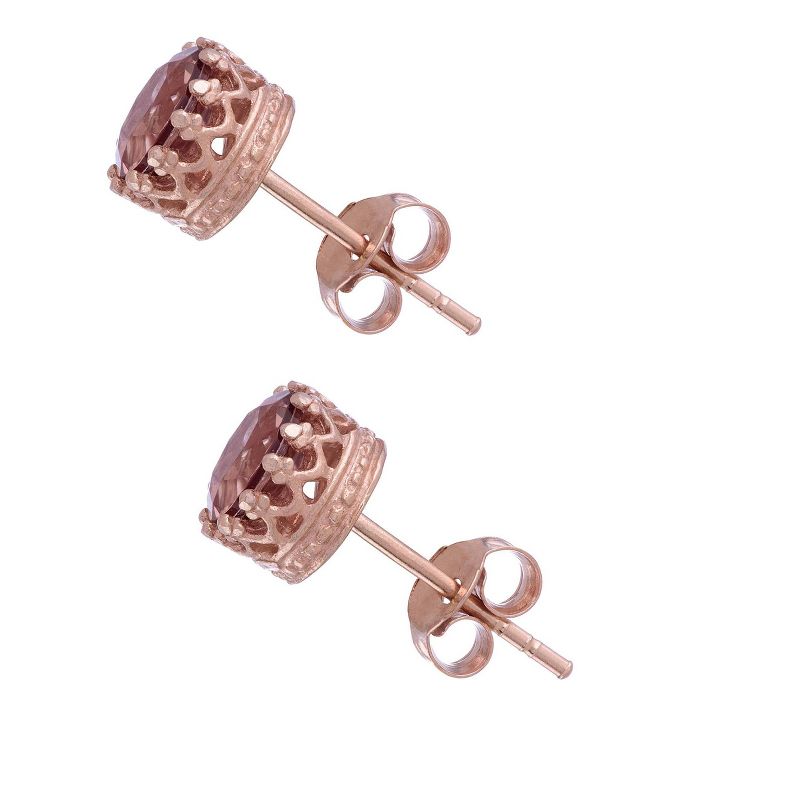 6mm Round-cut Morganite Quartz Crown Stud Earrings in Rose Gold Over Silver, 3 of 4