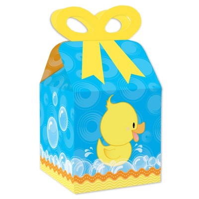 Big Dot of Happiness Ducky Duck - Square Favor Gift Boxes - Baby Shower or Birthday Party Bow Boxes - Set of 12