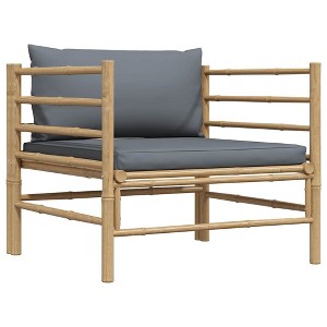 vidaXL Patio Lounge Set Outdoor Sectional Sofa with Cushions Tea Table Bamboo - Dark Gray Armchair - 1 of 4