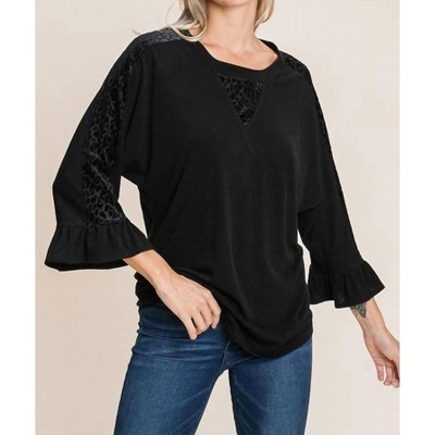 Women's Leopard Velvet Accent Top - Emerald Collection