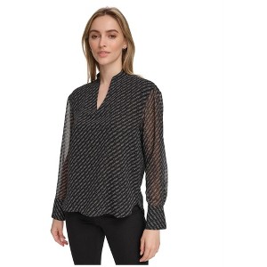 Calvin Klein Womens Logo Split Neck Pullover Blouse - 1 of 1