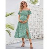 BLUEMING Maternity Sundress Flounce Elastic Neckline Dress Thigh Slit Maxi A-Line Dress - 2 of 4