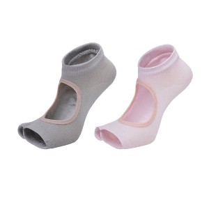 Anna-Kaci Women's Open Toe Yoga Socks with Anti-Slip Grip Sole Breathable Fabric for Barre and Pilates 2-Pack - 1 of 4