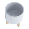 Okak Modern Ceramic Plant Pot with Wooden Stand Elevated Flower Planter for Herbs, Vegetables, Fruits, Indoor&Outdoor, 2 Pack&1 Pack,10 Options - 3 of 4