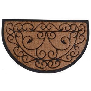 HomeRoots 18" X 30" Beige and Black Rubber and Coir Outdoor Semi Circle Door Mat - 1 of 4