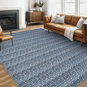 Modern Braided Printed Runner Rug – Stain-Resistant, Non-Slip Low Pile Carpet for Kitchen, Hallway, Entryway - 1 of 4