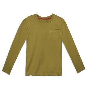 Mightly Boys & Girls Fair Trade Organic Cotton Long Sleeve Pocket T-shirt (Olive - Large) - 1 of 2