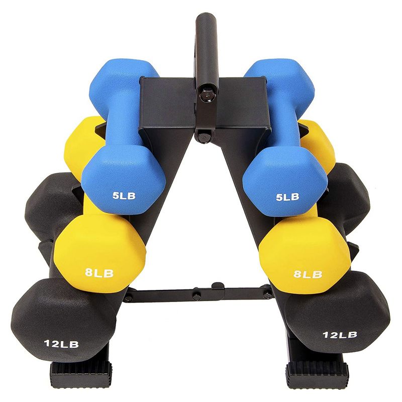 BalanceFrom Fitness 3 Pair Neoprene Coated Iron Hexagon Shaped Dumbbell Weight Set with 5, 8, and 12 Pound Hand Weights, Stand, and Assembly Tool, 3 of 7