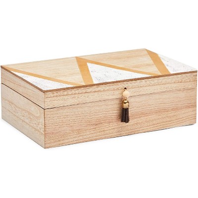 Juvale Wooden Decorative Box with Lid and Tassel for Jewelry Storage (9.5 x 6 x 3 In)