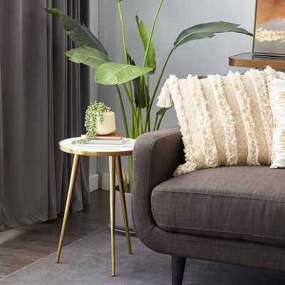 Elegant Round Marble Top Accent Table with Gold Metal Tripod Base