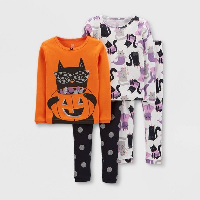 Baby Girls' 4pc Halloween Snug Fit Pajama Set - Just One You® made by carter's Orange/Black 9M