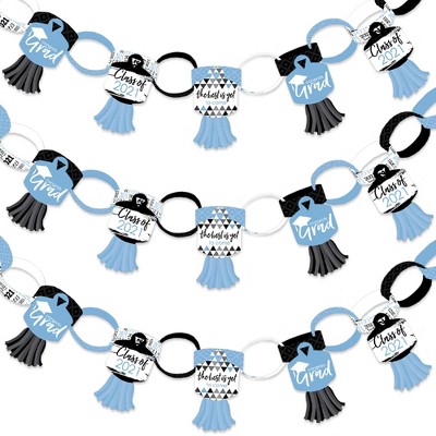 Big Dot of Happiness Light Blue Grad - Best is Yet to Come - 90 Chain Links & 30 Paper Tassels Decor Kit- 2021 Party Paper Chains Garland - 21 feet