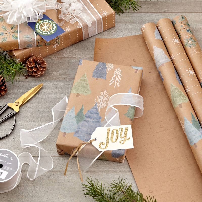 Hallmark Holiday Sustainable Kraft Tri-Pack Wrapping Paper, 2 of 9