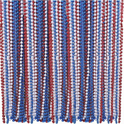 Patriotic Beads Necklace (72 Pack) - Red, White, and Blue, 33" Long, 7mm Thick -or 4th of July Party Favors and Dress-Up Accessories by 4E's Novelty