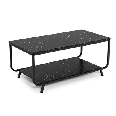 Costway Coffee Table 2-tier Modern Marble Coffee Table W/ Storage Shelf ...