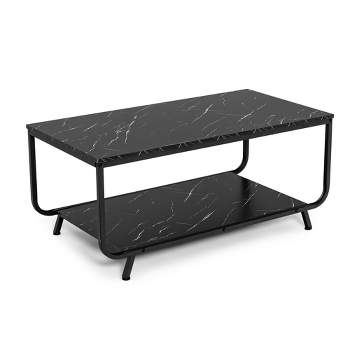 Costway Coffee Table 2-Tier Modern Marble Coffee Table W/ Storage Shelf for Living Room