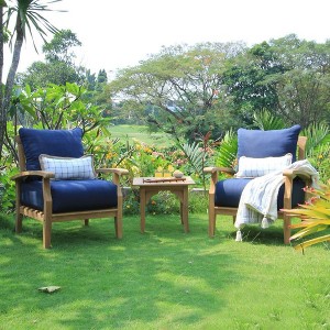 Cambridge Casual 3pc Caterina Teak Outdoor Patio Small Space Chat Furniture Set with Cushion Navy - 1 of 4