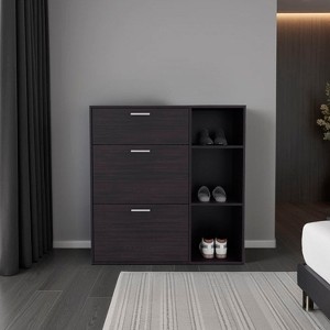 Airsurfer Shoe Storage Cabinet, 2 Tilt-Out Drawers, 1 Top Drawer, 3 Open Side Shelves, Vertical Design, Entryway or Bedroom Use - 1 of 4