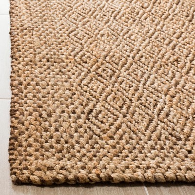 Hand-Knotted Geometric Jute 5' Square Area Rug in Natural/Brown