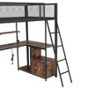 PAGED Full Size Loft Bed Simple Modern Pine Bed Frame with Desk, Shelves, Storage Stair and Guardrail for Bedroom - 3 of 4
