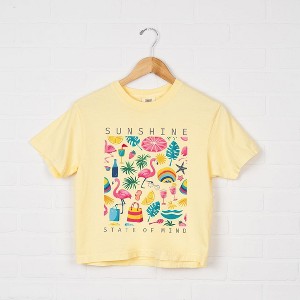 Simply Sage Market Women's Sunshine State Of Mind Flamingos Short Sleeve Relaxed Fit Cropped Tee - 1 of 4