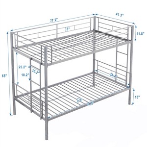 Gulches Modern Twin over Twin Metal Bunk Bed - Sturdy Steel, Safe Stairs, No Box Spring Needed, Silver - 1 of 4