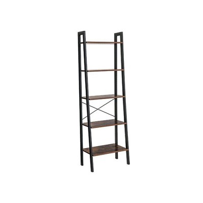 67.7" 5 Tiered Rustic Wooden Ladder Shelf with Iron Framework Brown/Black - Benzara