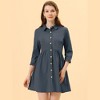INSPIRE CHIC Women's 3/4 Sleeve Button Front Solid Color Flare Mini Shirt Dress - 3 of 4