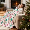 Lomsoe Christmas Tree & Star Print Flannel Blanket - Soft Cozy All-Season Throw with Pink & Plaid Design, Holiday Decor for Bed, Sofa. - 3 of 4