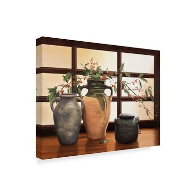 Trademark Fine Art -Cecile Baird 'Olive Jar With Red Berry Branches' Canvas Art