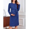 Maternity Long Sleeve Sweater Bodycon Boho Midi Dress Fall Casual Crew Neck Mini Dress Baby Shower Photoshoot Belt - 2 of 4