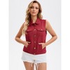 INSPIRE CHIC Women's Sleeveless Turndown Collar Button Down Chest Flap Pockets Washed Denim Vest - 2 of 4
