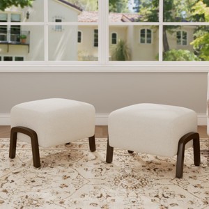 Modern Boucle Ottoman Footrest, White Upholstered Accent Footstool with Square Wooden Legs for Living Room, Bedroom, or Entryway-Tanpinhause - 1 of 4