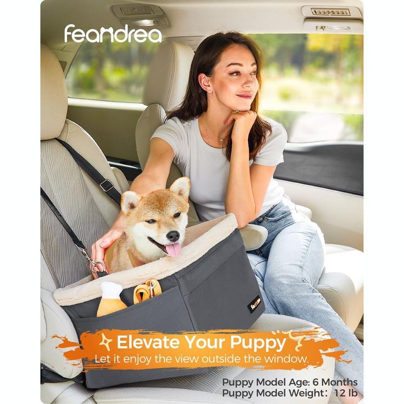 Feandrea Dog Car Seat, Pet Booster Seat for Small Dogs up to 18 lb, with Adjustable Straps, Removable Washable Fleece Liner, 3 of 6