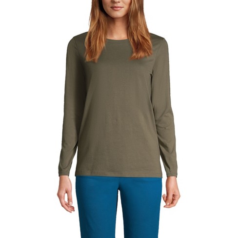 Lands' End Women's Relaxed Supima Cotton Long Sleeve Crewneck T-Shirt -  Large - Forest Moss