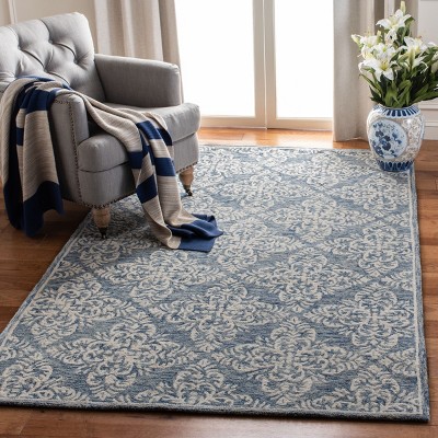 Elegant Blue Trellis Hand-Tufted Wool Rug 4' x 6'