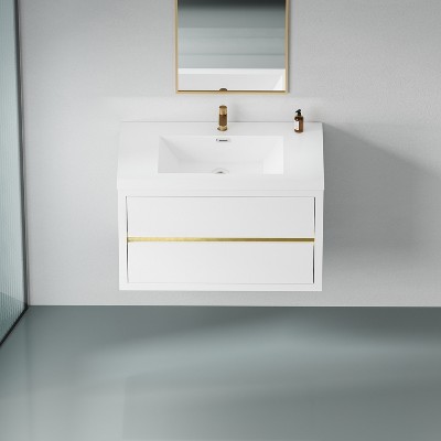 Christopher Knight Home Marshall Wall-Mounted White Bathroom Vanity with Stone Resin Sink and Two Drawers