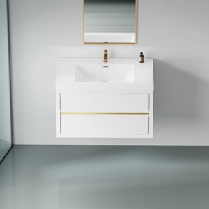 Christopher Knight Home Marshall Wall-Mounted White Bathroom Vanity with Stone Resin Sink and Two Drawers - 1 of 4